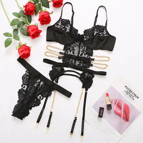 Luxury Lace Chain Erotic Lingerie Set with Gather Belt