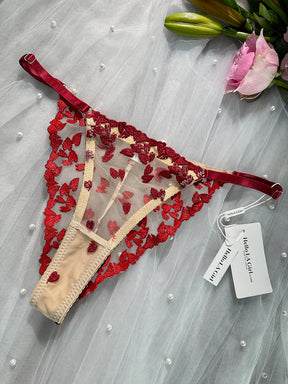 Romantic Red Heart Embroidered See-through Lingerie