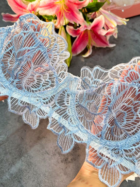 Light blue lace flower embroidery 3pc lingerie set
