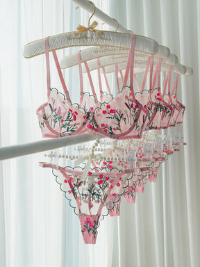 Pink Embroidered Lingerie with Daisy Design