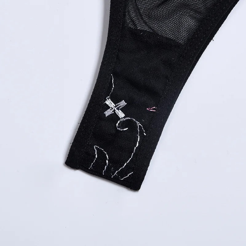 Black Sensual LaceUp Strappy Lingerie Set 3pcs Briefs Detail