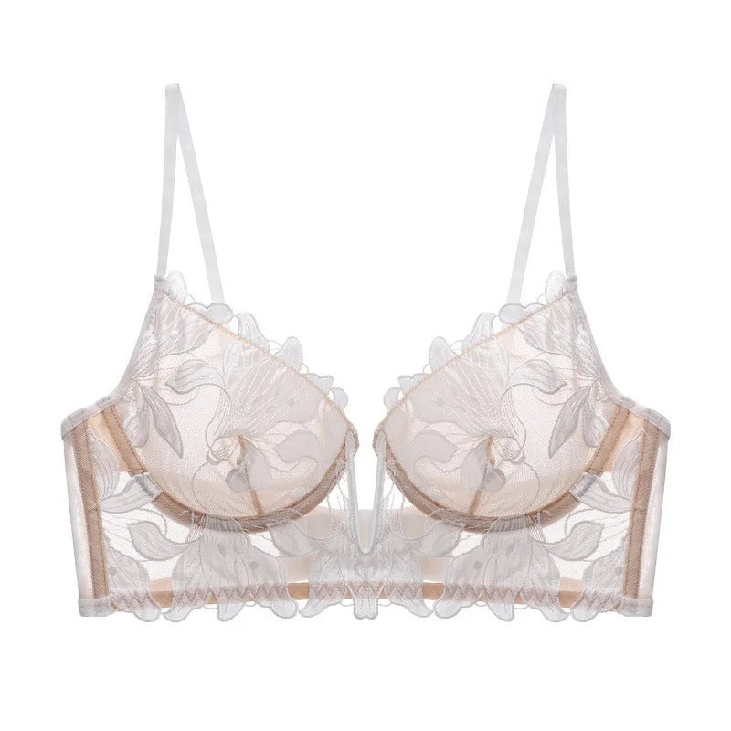 French Lingerie Set PushUp Bralette Floral Lace White