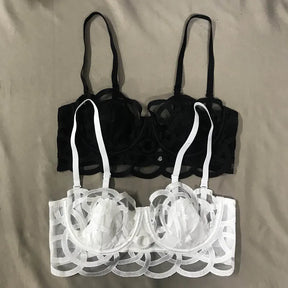 Sexy Transparent Lace Lingerie Set with Push Up Bra + Garter Belt